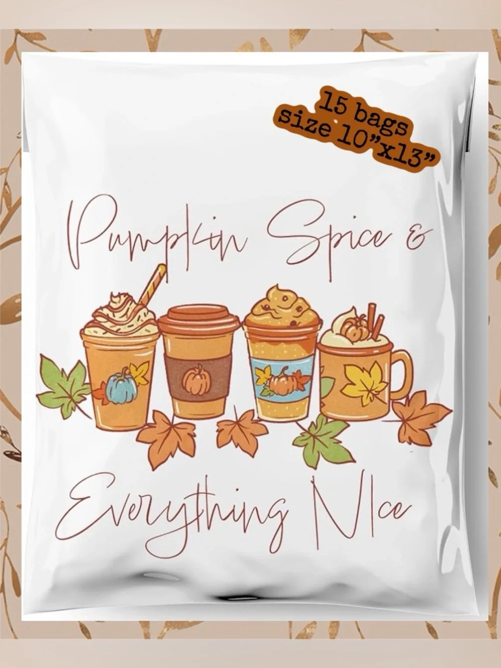 🎁Free Ship! POLYMAILERS • 10x13 Inch • 15 Pcs • FALL PUMPKIN SPICE • NEW